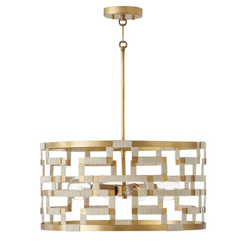 Hala 4 Light 22 inch Bleached Natural Jute and Patinaed Brass Pendant Ceiling Light