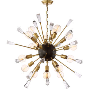 Muse 18 Light 35 inch Aged Brass and Matte Black with Glass Cubes Chandelier Ceiling Light
