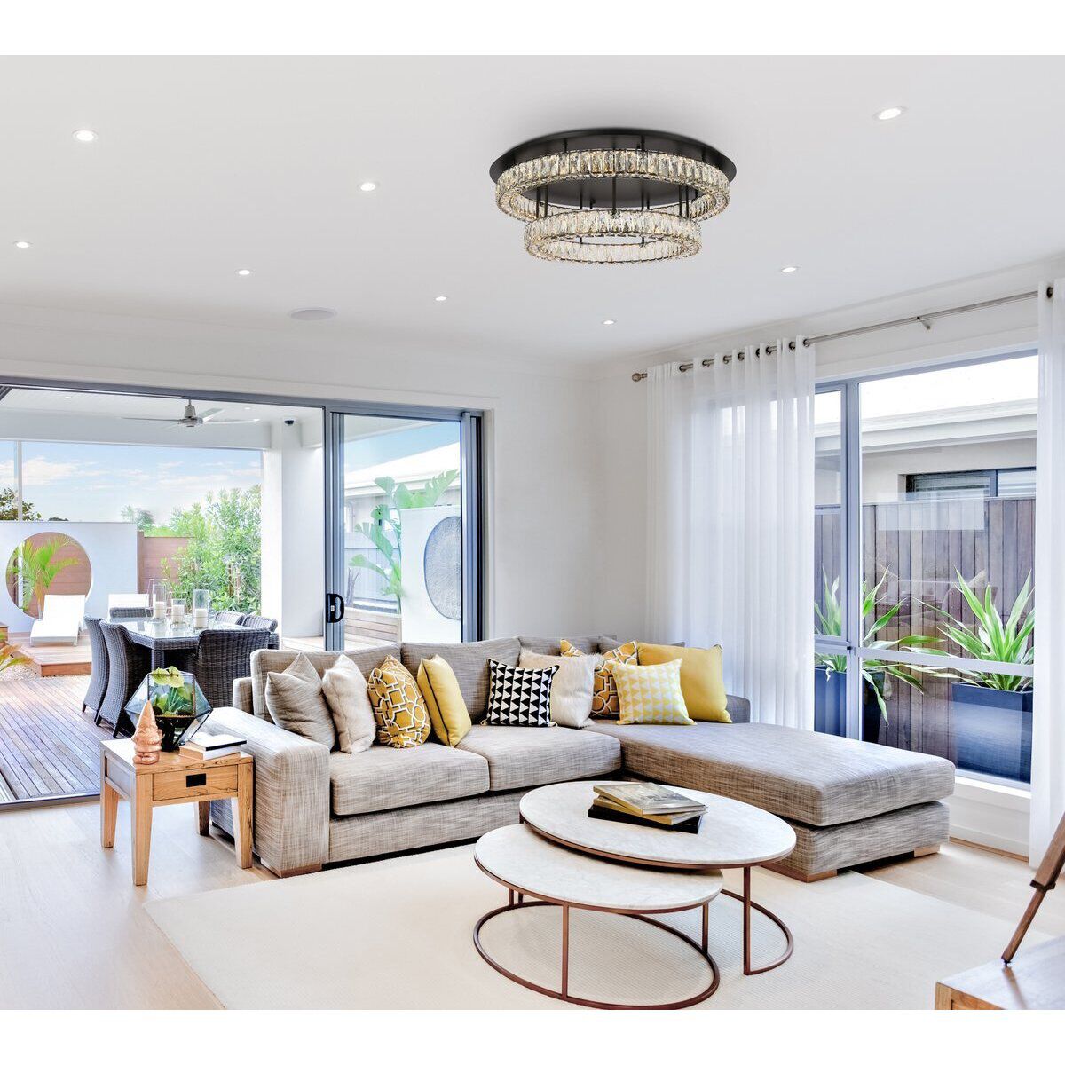 Monroe 2 Light 33 inch Black Flush Mount Ceiling Light 