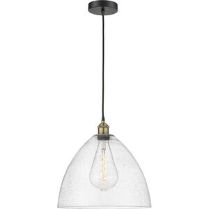 Edison Dome 1 Light 16 inch Black Antique Brass Pendant Ceiling Light in Seedy Glass