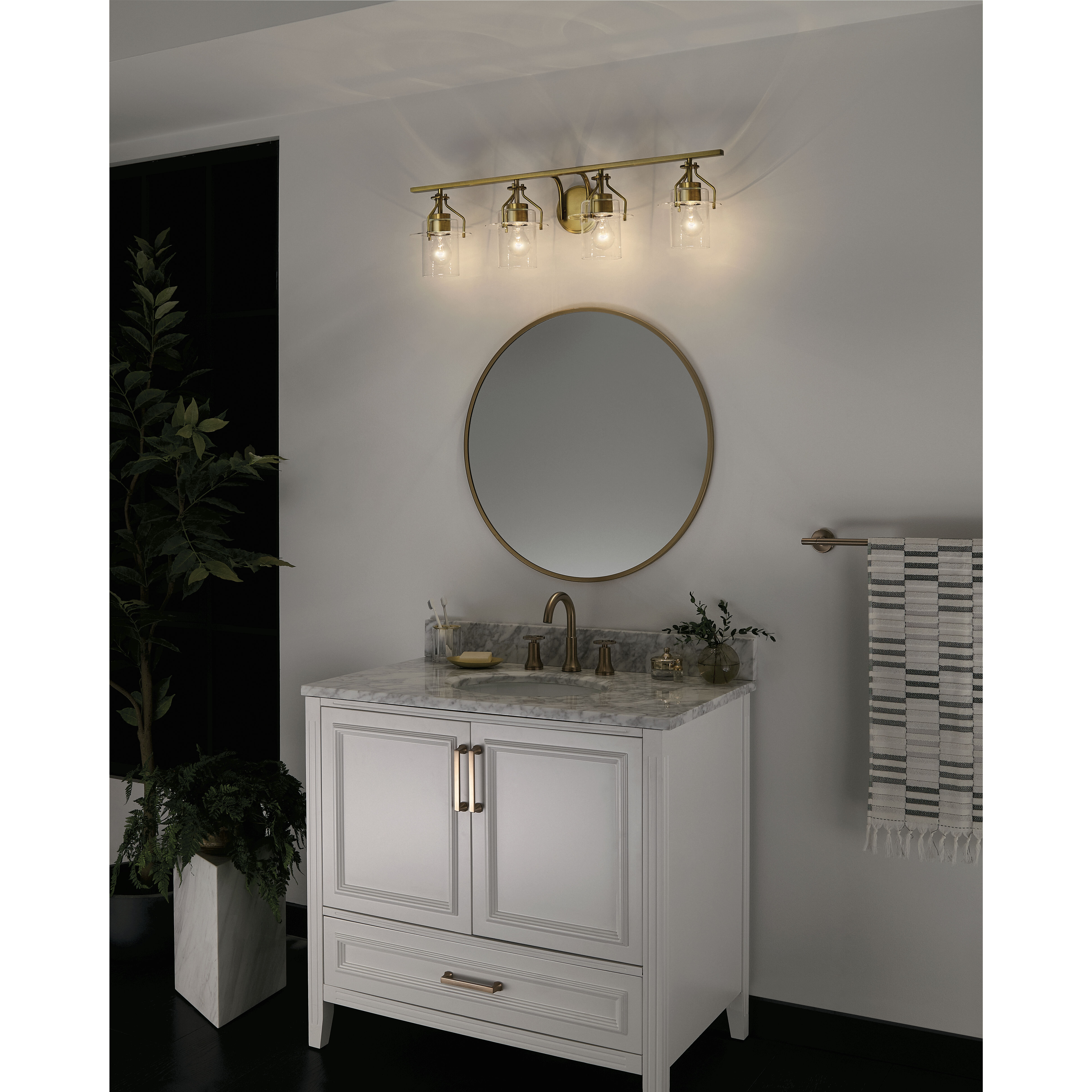 Everett 4 Light 34.25 inch Brushed Brass Bath Vanity Light Wall Light