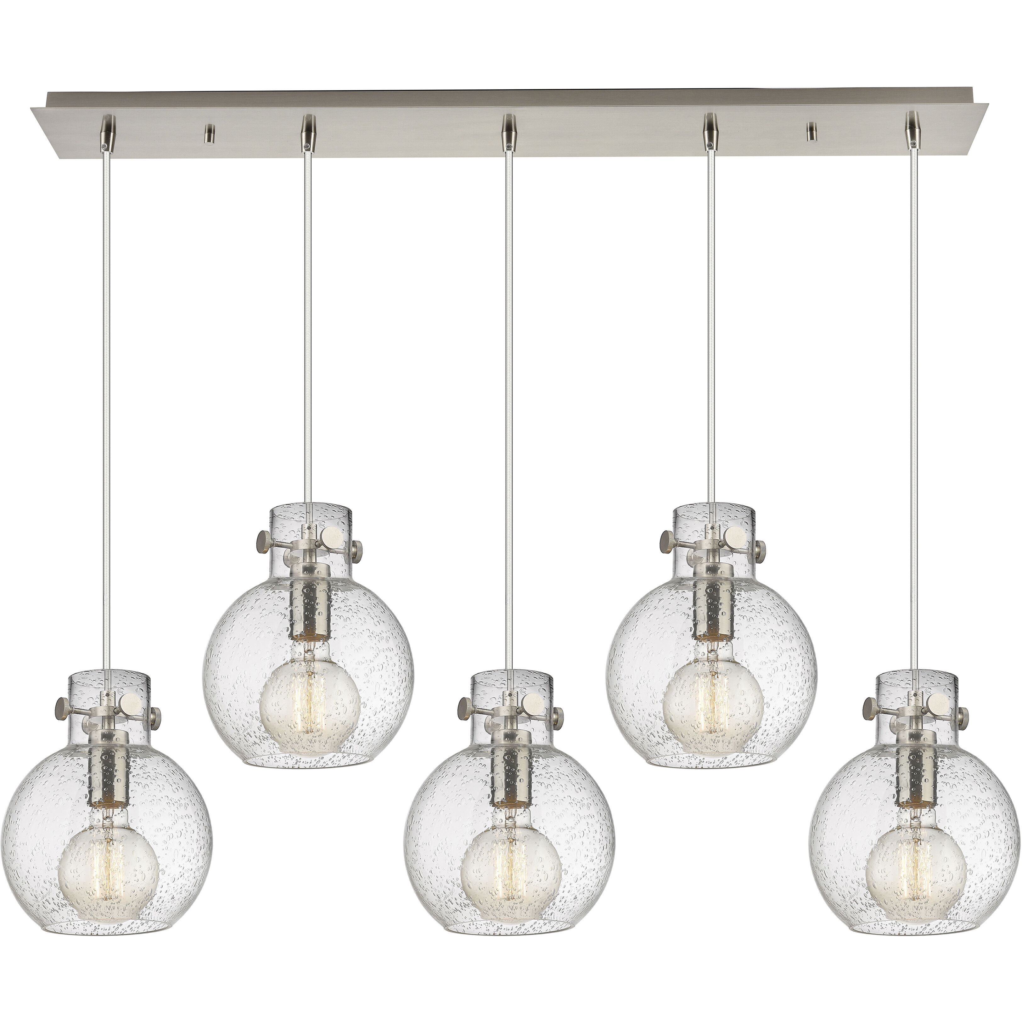 Newton Sphere 5 Light 39.75 inch Brushed Satin Nickel Linear Pendant Ceiling Light in Seedy Glass
