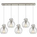 Newton Sphere 5 Light 39.75 inch Brushed Satin Nickel Linear Pendant Ceiling Light in Seedy Glass