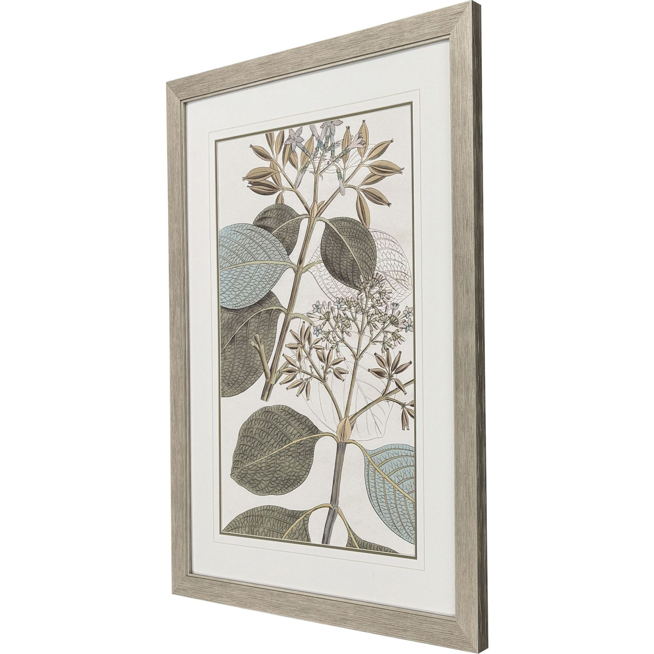 Flowering Botanical Green and Beige and Blue and Brown Framed Art