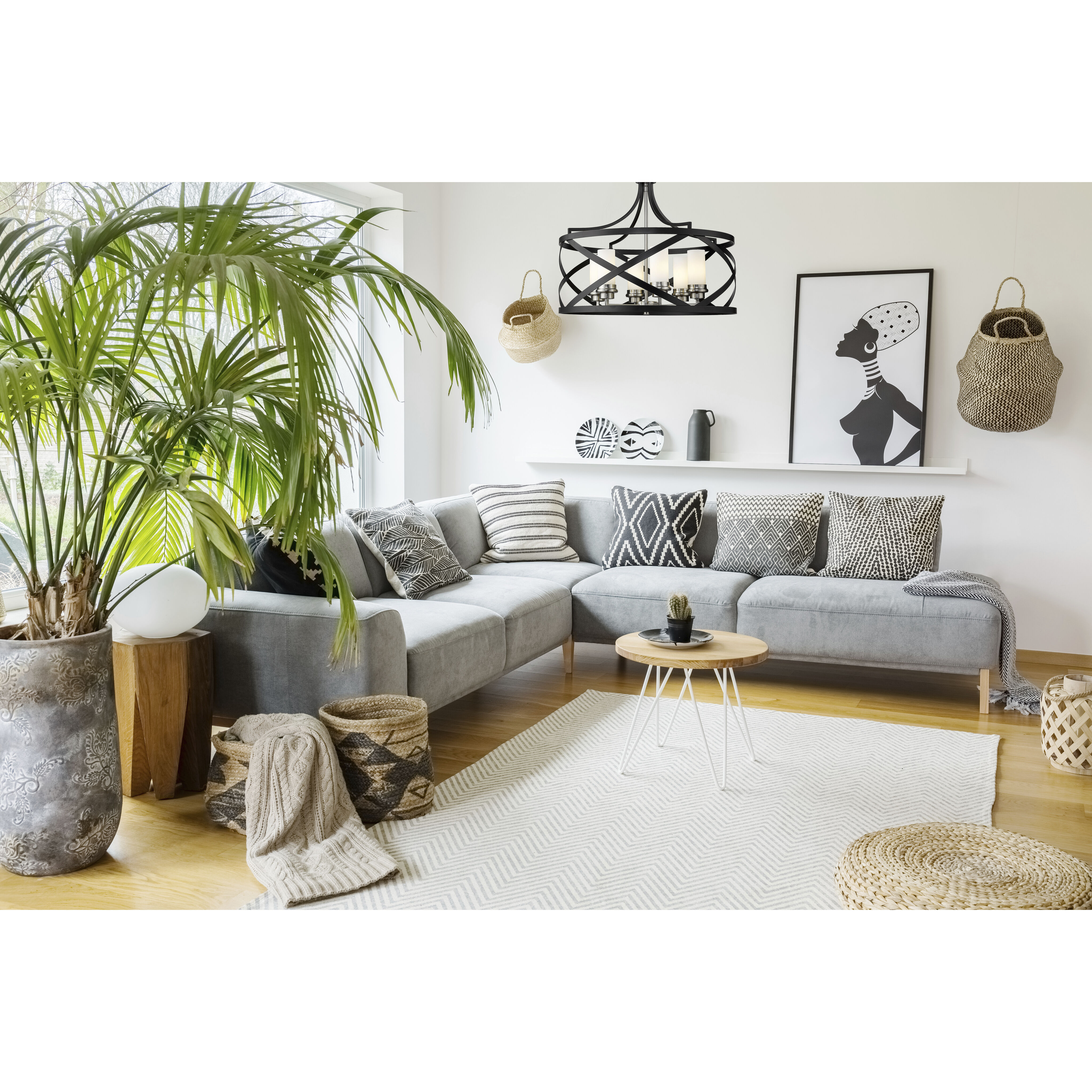 Malcalester 6 Light 24 inch Matte Black and Brushed Nickel Chandelier Ceiling Light