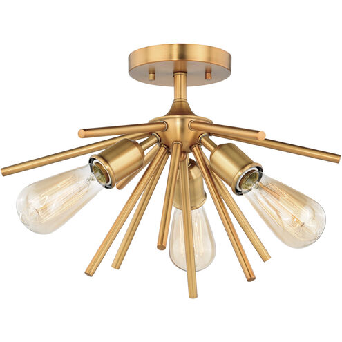 Estelle 3 Light 17 inch Natural Brass Semi-Flush Mount Ceiling Light