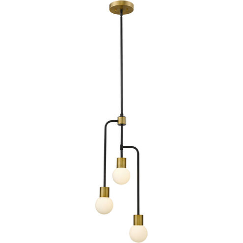 Neutra 3 Light 11.75 inch Matte Black and Foundry Brass Chandelier Ceiling Light