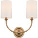 Giselle 2 Light 15 inch Brushed Brass Sconce Wall Light