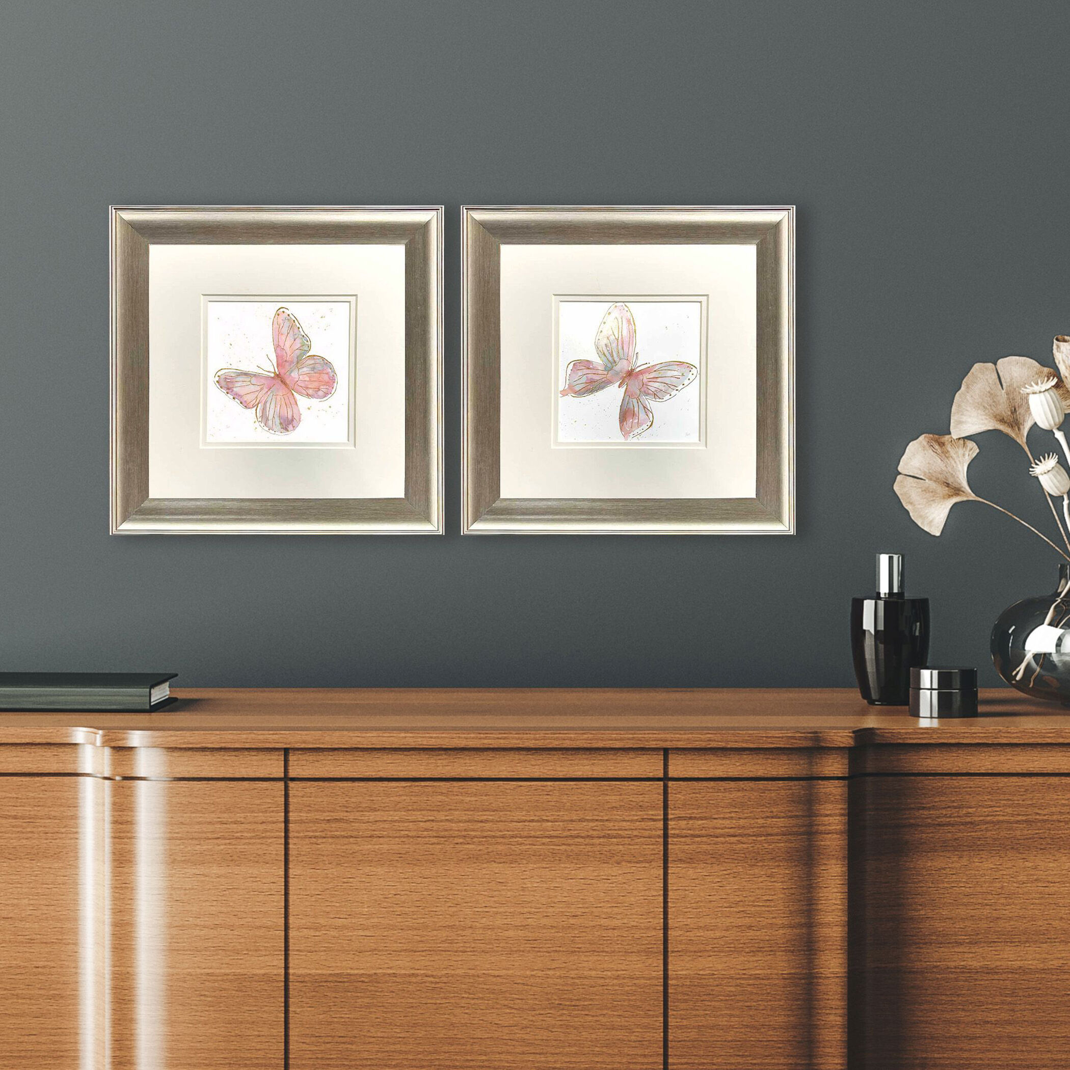 Blush Butterfly Pink and Metallic Framed Art, Propac