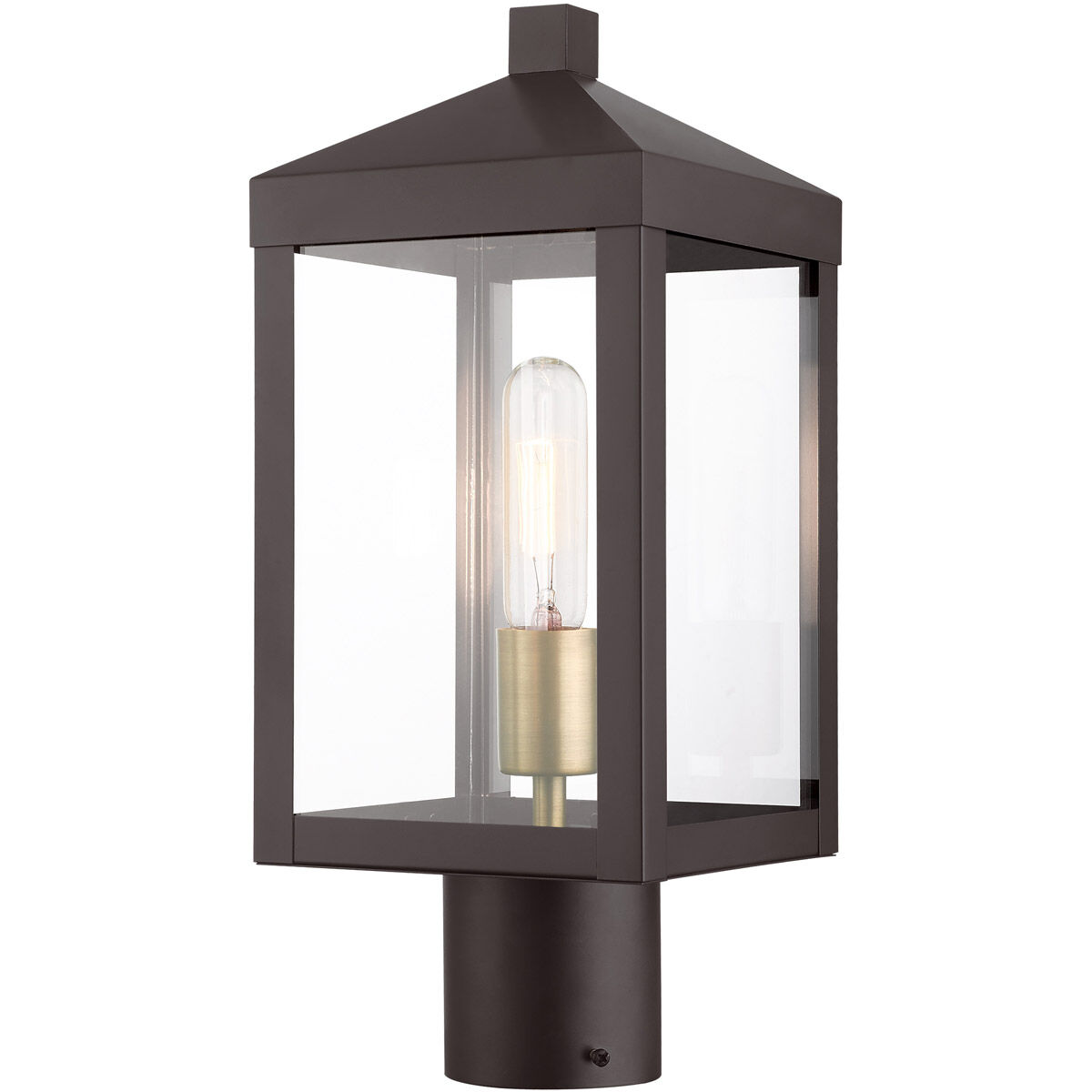 Nyack 1 Light 15 inch Bronze with Antique Brass Cluser Outdoor Post Top Lantern