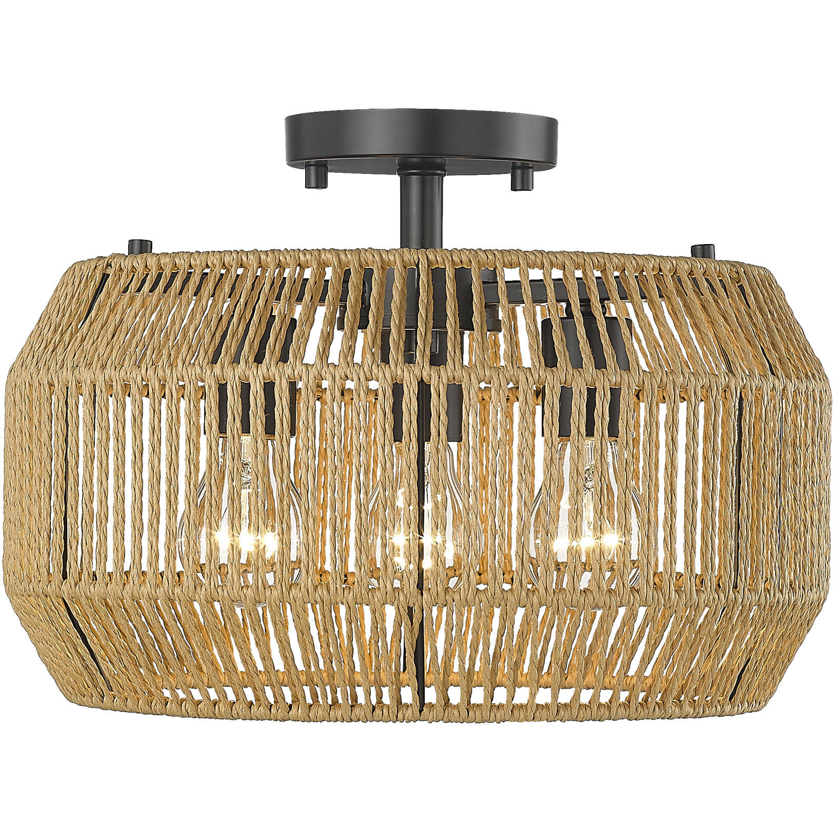 Marlee 3 Light 14 inch Matte Black Semi-Flush Mount Ceiling Light