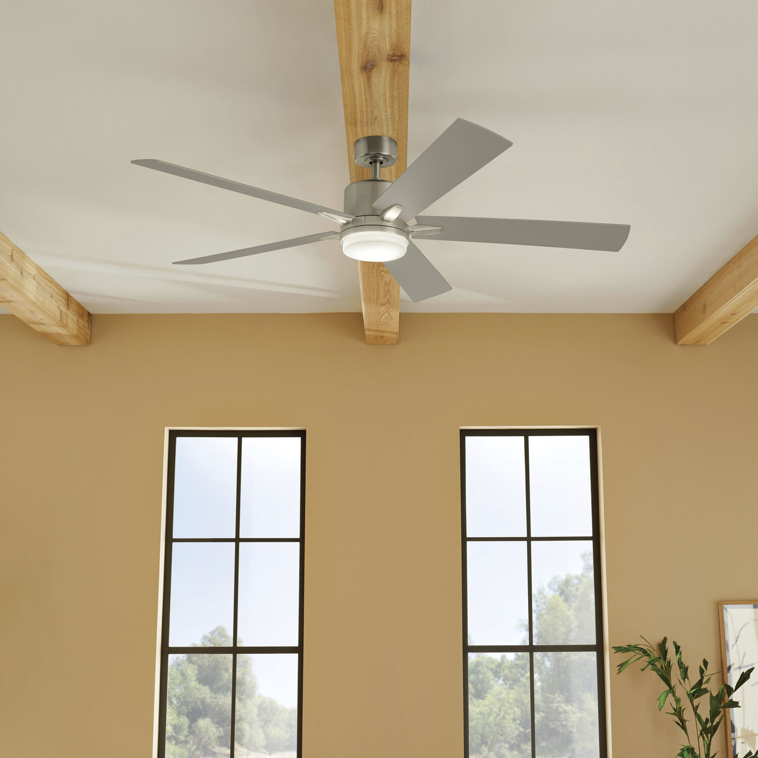 Lucian 60 inch Brushed Nickel with Walnut/Silver Blades Ceiling Fan