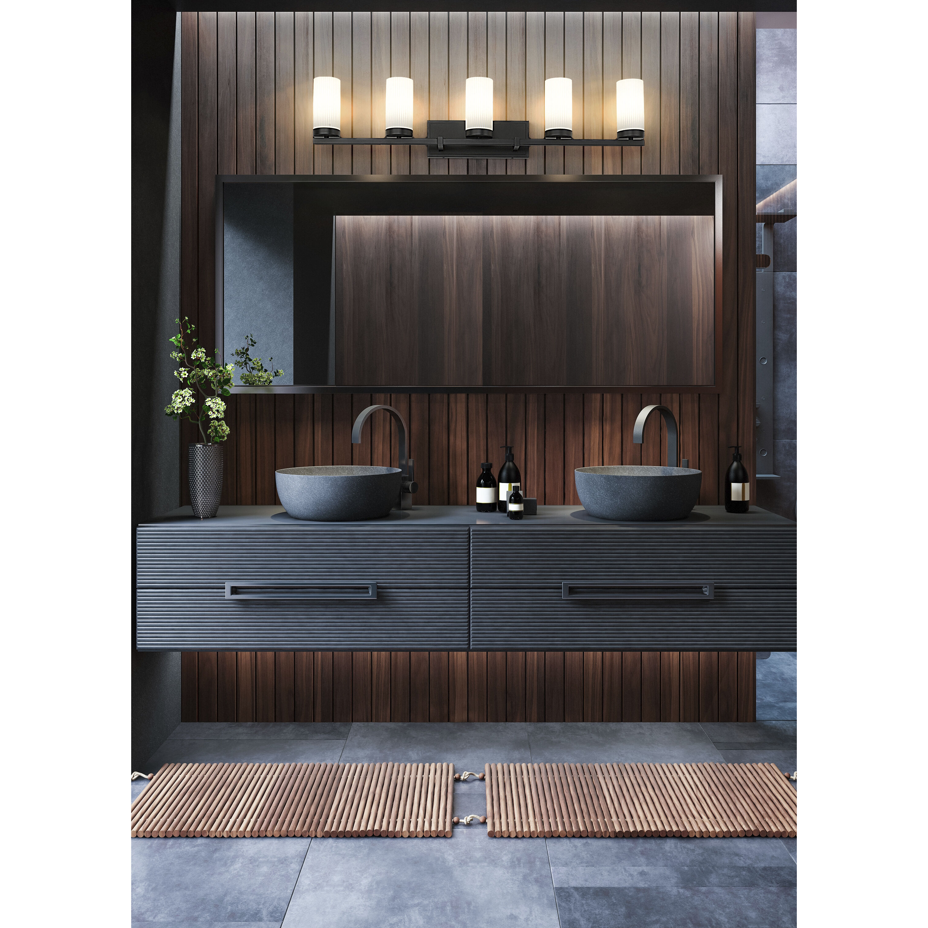 Danica 5 Light 38.75 inch Matte Black Bath Vanity Light Wall Light