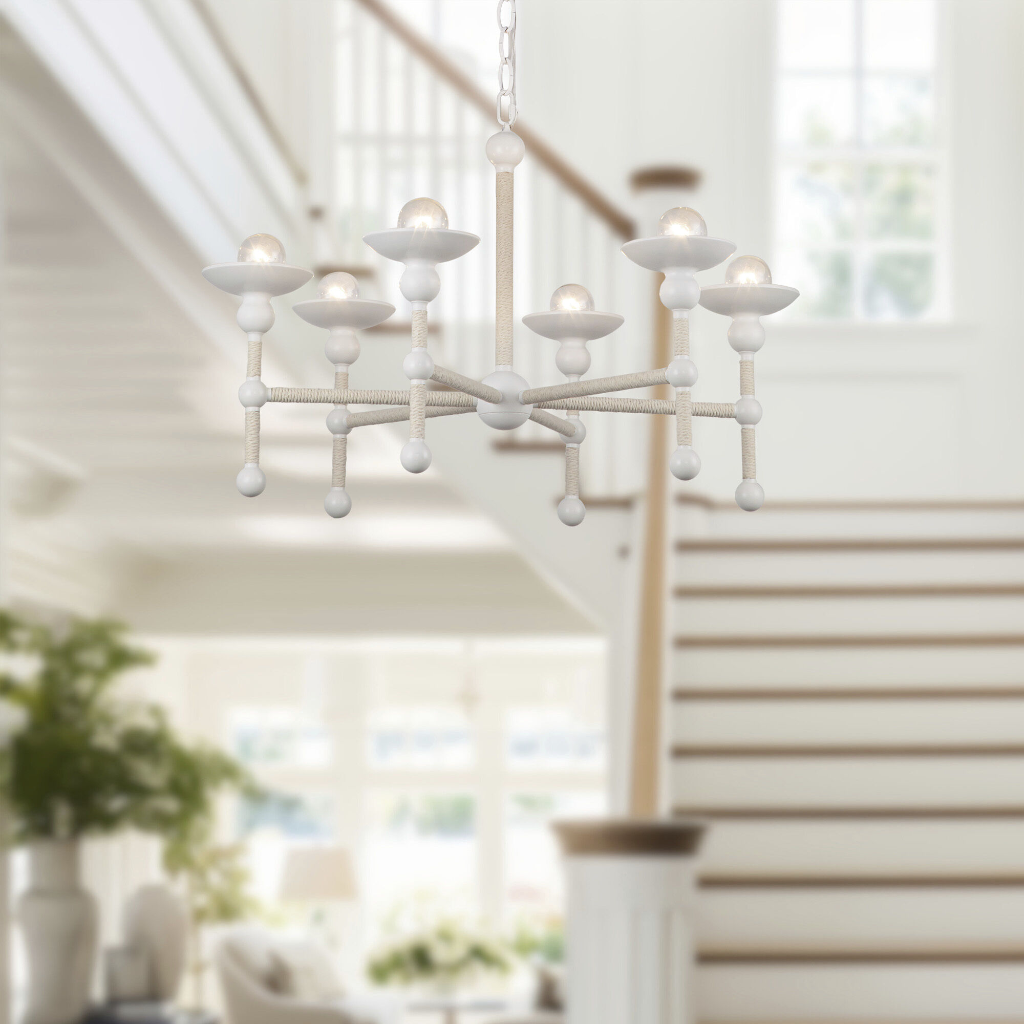 Nadine 6 Light 25 inch Matte White/Cotton Chandelier Ceiling Light in Matte White and Cotton