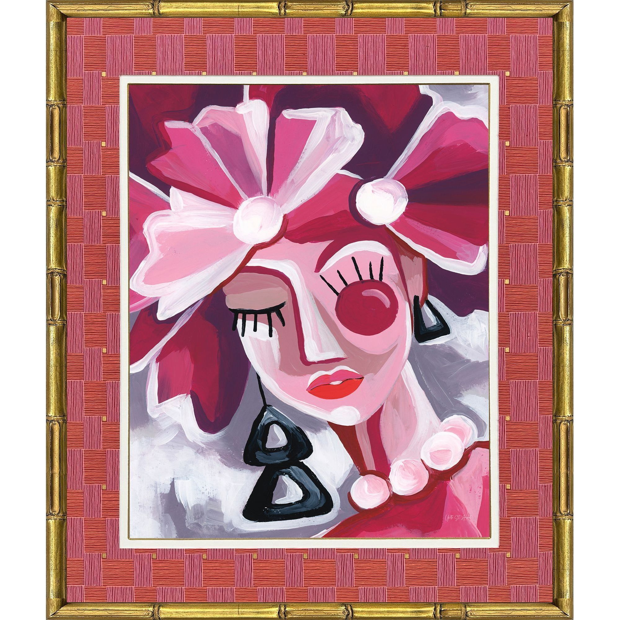 Fun in the Sun / Jolie / Mon Amie / Portrait in the Tropic Pink and Green and Multi and Yellow Framed Art