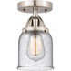 Nouveau 2 Small Bell LED 5 inch Brushed Satin Nickel Semi-Flush Mount Ceiling Light in Seedy Glass