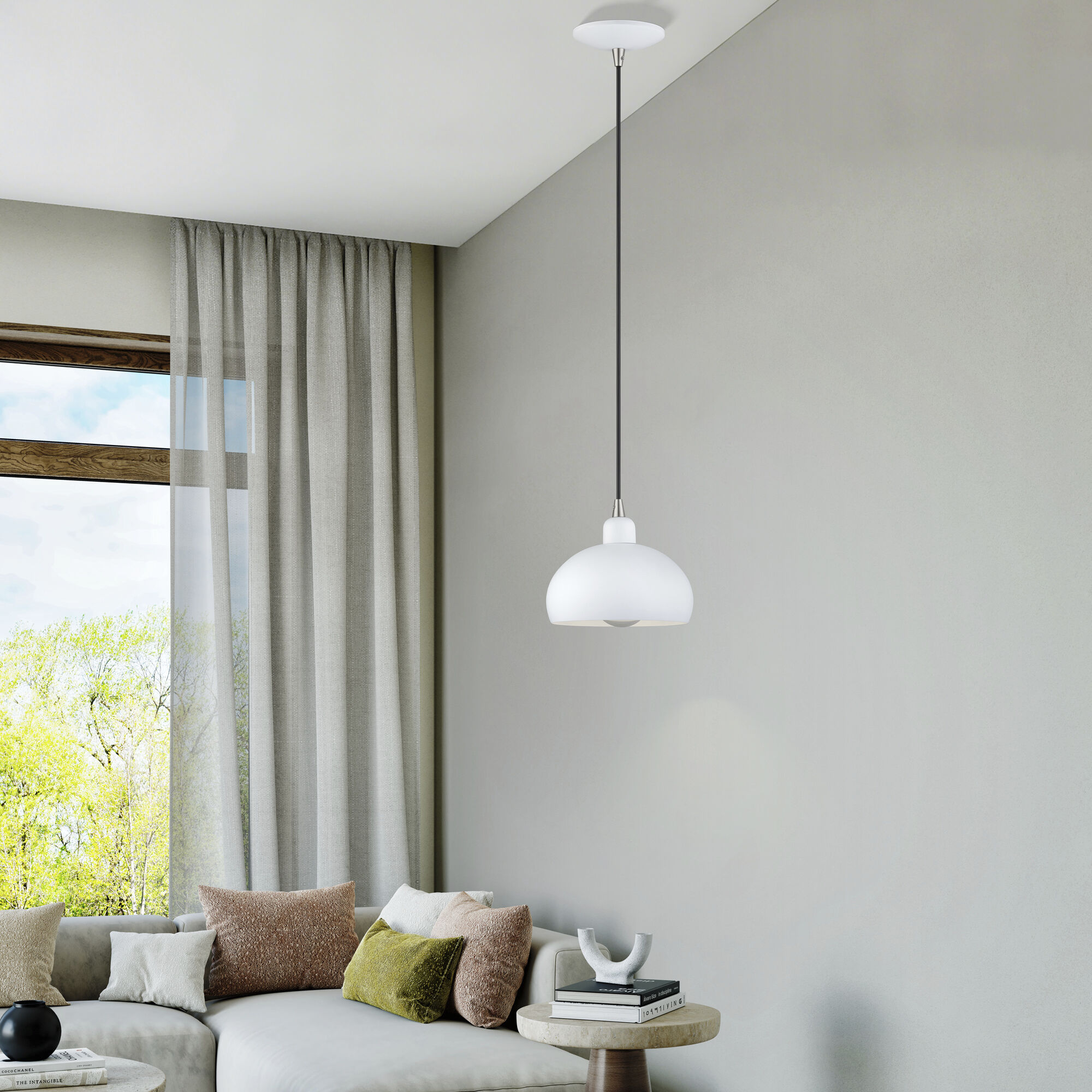 Domma 1 Light 8 inch White with Brushed Nickel Accents Mini Pendant Ceiling Light