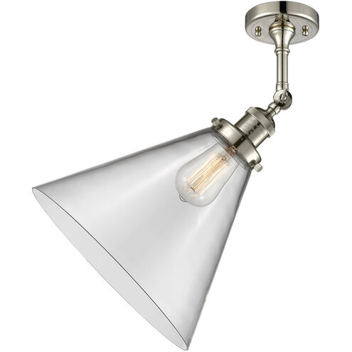 Franklin Restoration X-Large Cone LED 12 inch Polished Nickel Semi-Flush Mount Ceiling Light in Clear Glass, Franklin Restoration