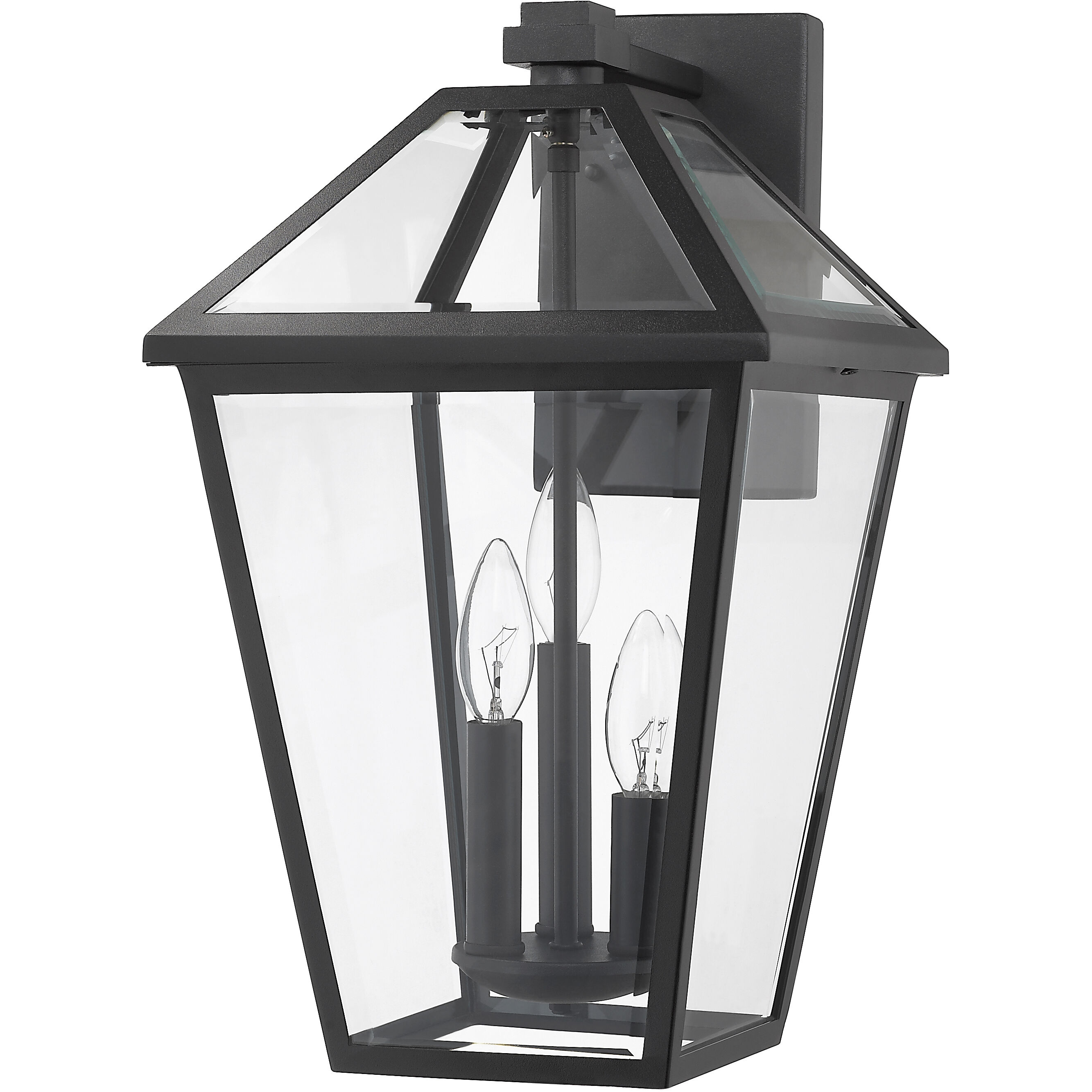 Talbot 3 Light 21.25 inch Black Outdoor Wall Light in Clear Beveled Glass