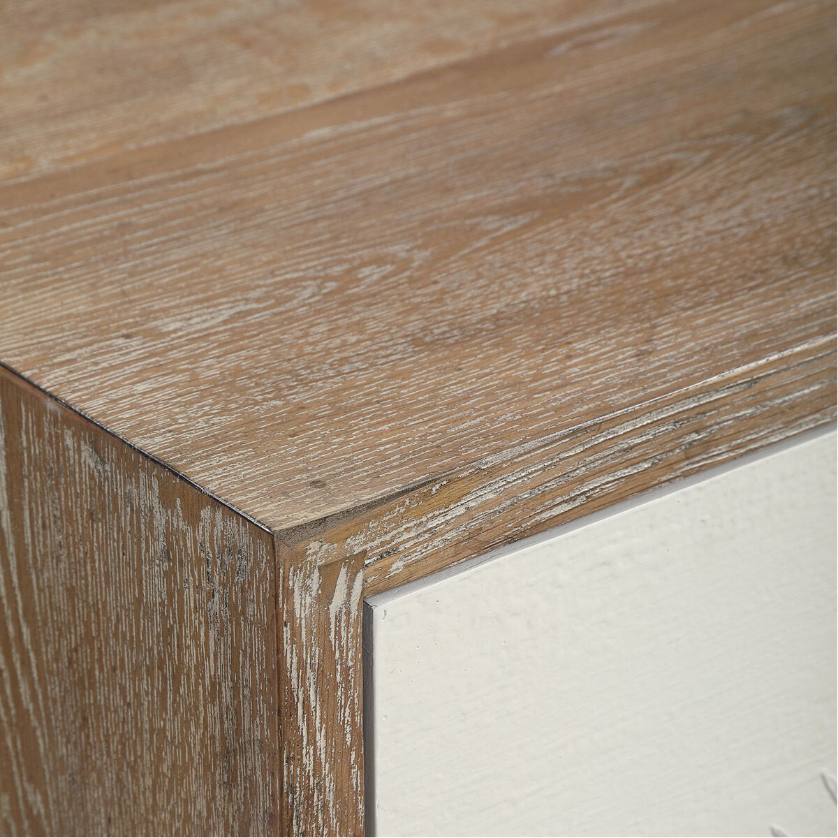 Dani Matte White and Ombre Gray with Oak Veneer 4 Door Cabinet