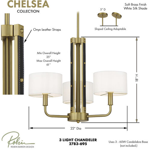 Chelsea 3 Light 22 inch Soft Brass Chandelier Ceiling Light