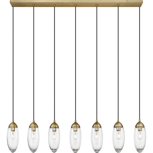Arden 7 Light 54 inch Rubbed Brass Linear Chandelier Ceiling Light