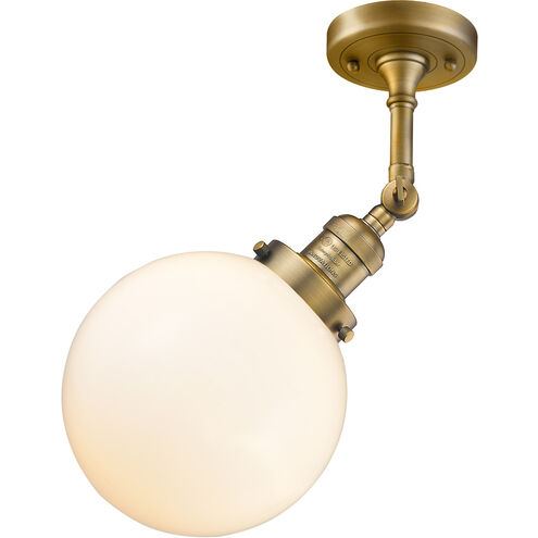 Franklin Restoration Large Beacon 1 Light 8 inch Brushed Brass Semi-Flush Mount Ceiling Light in Matte White Glass, Franklin Restoration