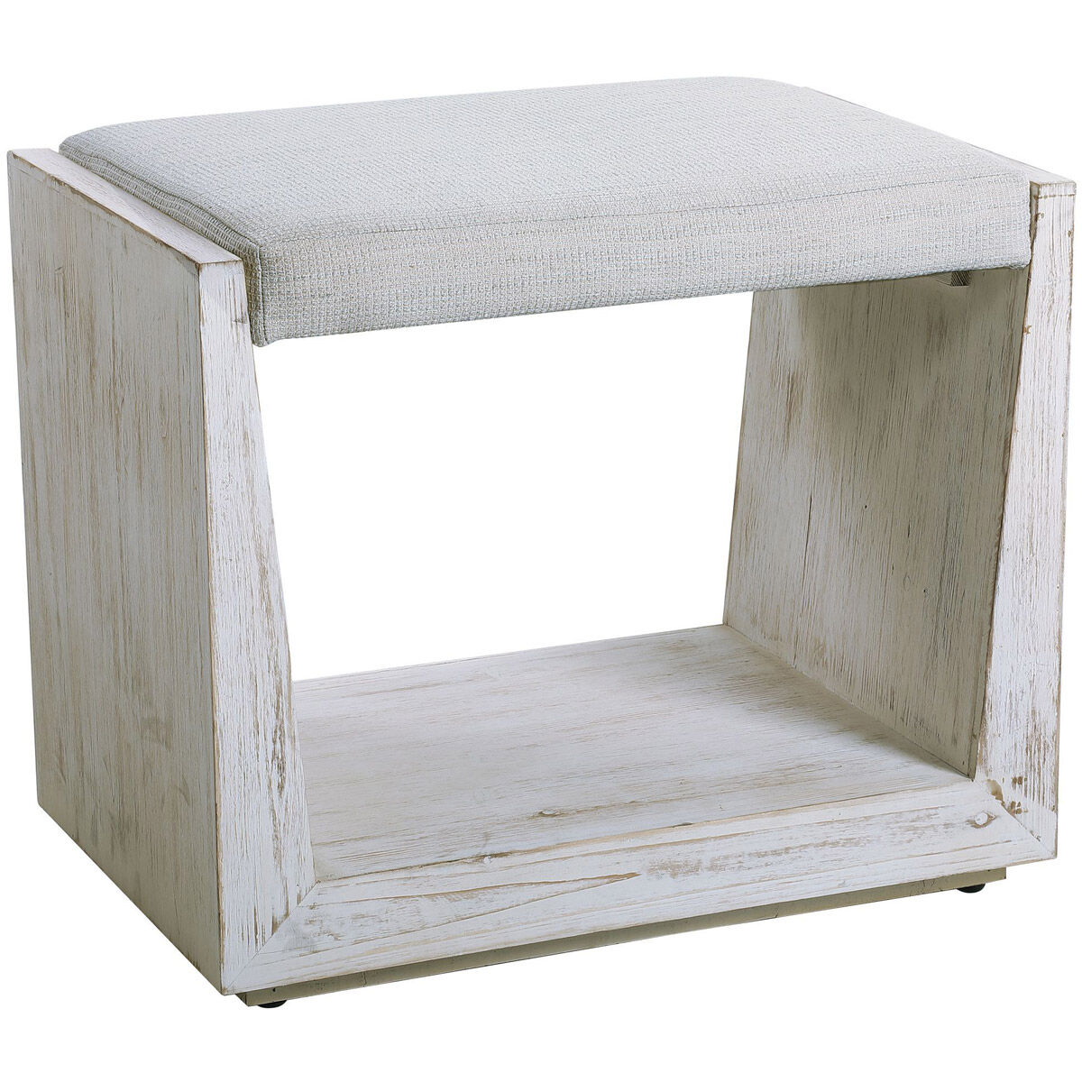 Cabana Warm White Wash and Off White Fabric Bench, Small