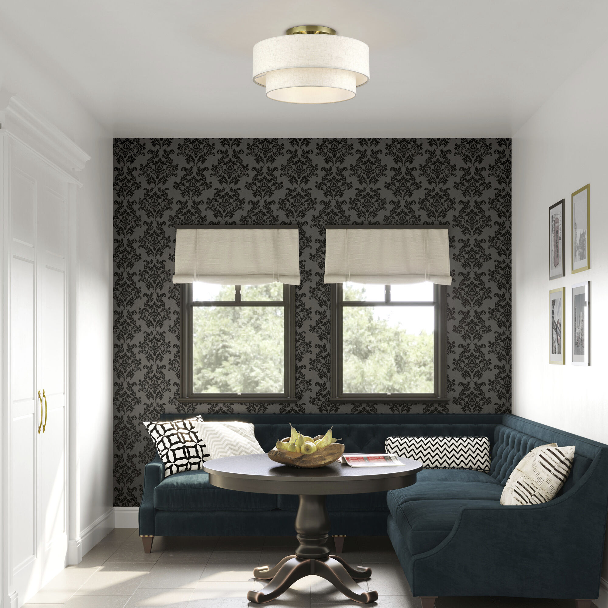 Manorwood 3 Light 18 inch Antique Brass Semi Flush Mount Ceiling Light, Large