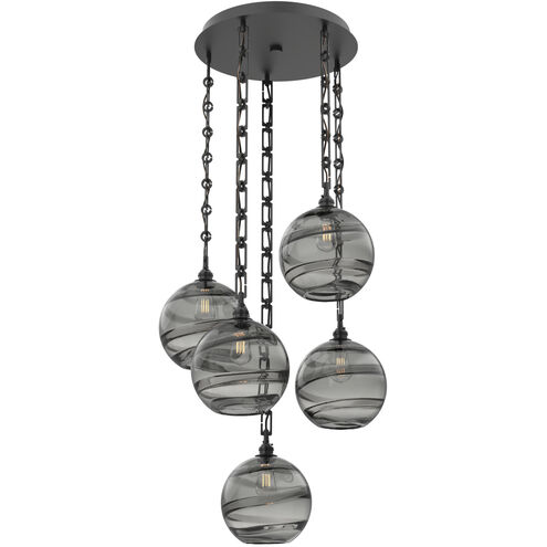 Terra 5 Light 23 inch Matte Black Multi-Pendant Ceiling Light in Smoke Optic, Rectangular Chain