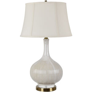 Sawyer 30 inch 150.00 watt Glazed Off White Ceramic and Brushed Antique Brass Table Lamp Portable Light