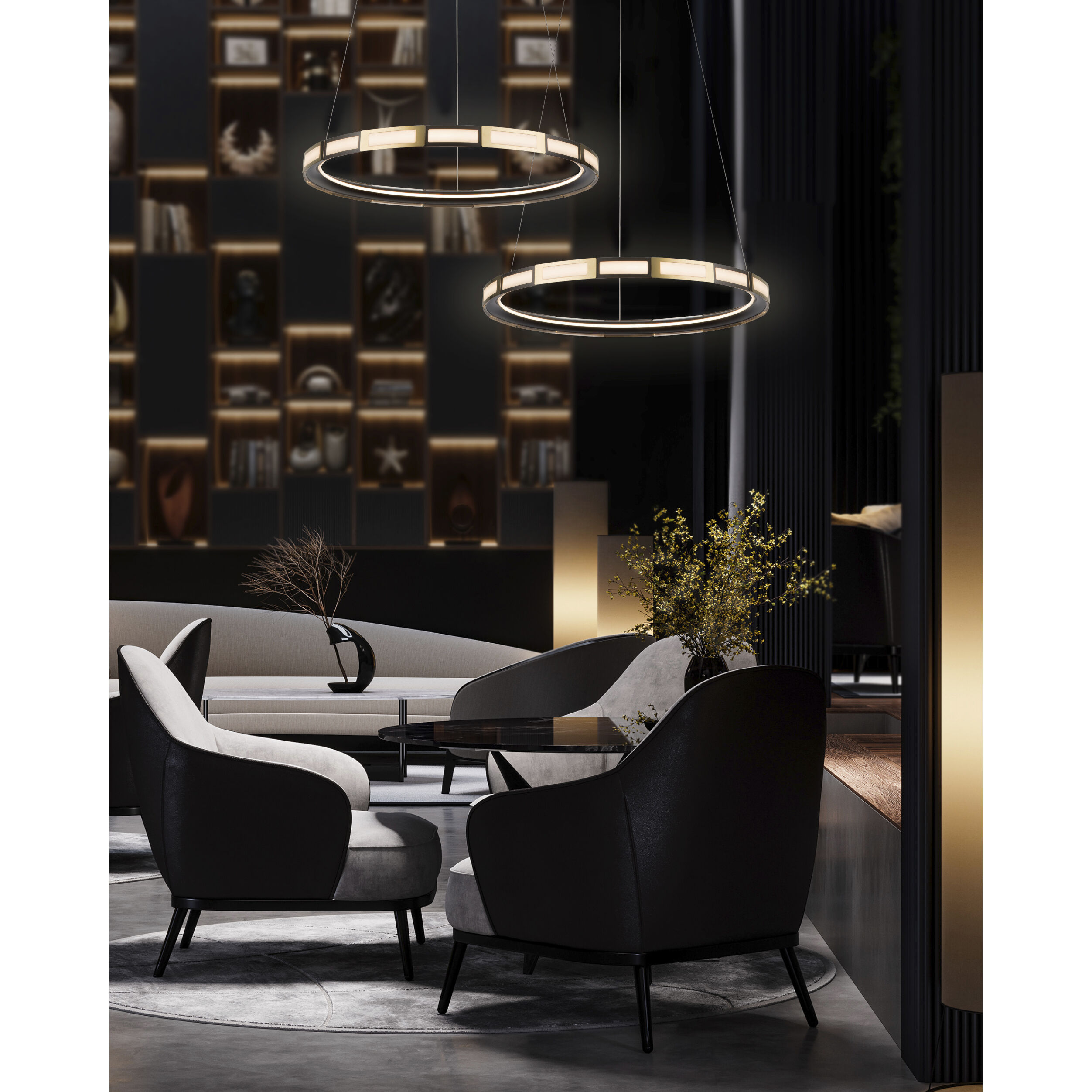 Equator LED 30 inch Matte Black and Satin Gold Pendant Ceiling Light