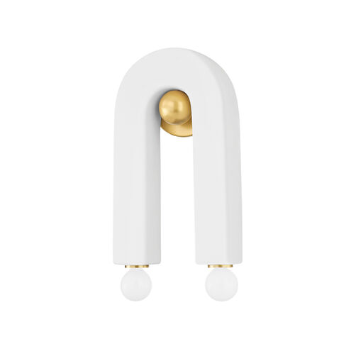 Roshani 2 Light 8 inch Aged Brass/Ceramic Raw Matte White ADA Wall Sconce Wall Light