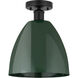 Edison Plymouth Dome 1 Light 9 inch Matte Black Semi-Flush Mount Ceiling Light in Green