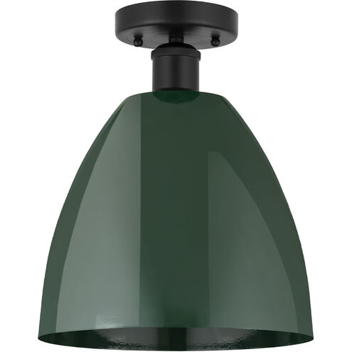Edison Plymouth Dome 1 Light 9 inch Matte Black Semi-Flush Mount Ceiling Light in Green