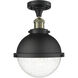 Franklin Restoration Hampden LED 9 inch Black Antique Brass and Matte Black Semi-Flush Mount Ceiling Light in Seedy Glass