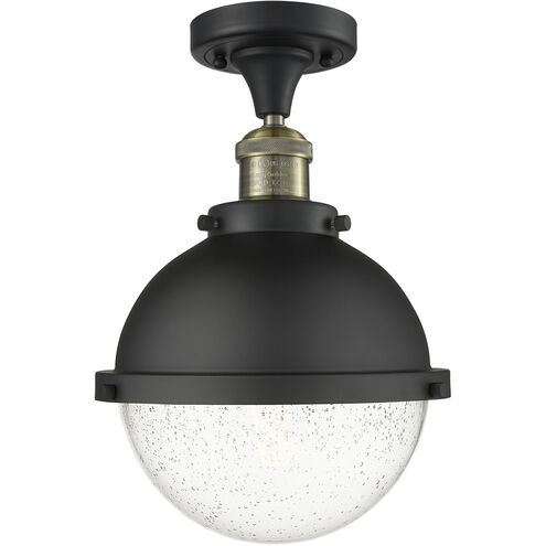 Franklin Restoration Hampden LED 9 inch Black Antique Brass Semi-Flush Mount Ceiling Light in Seedy Glass