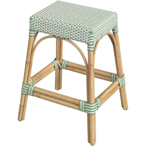 Robias Rectangular Rattan 24.5" Counter Stool in White and Green Dot