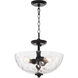 Adams 3 Light 15 inch Matte Black Dual Mount Ceiling Light in Clear Hammered