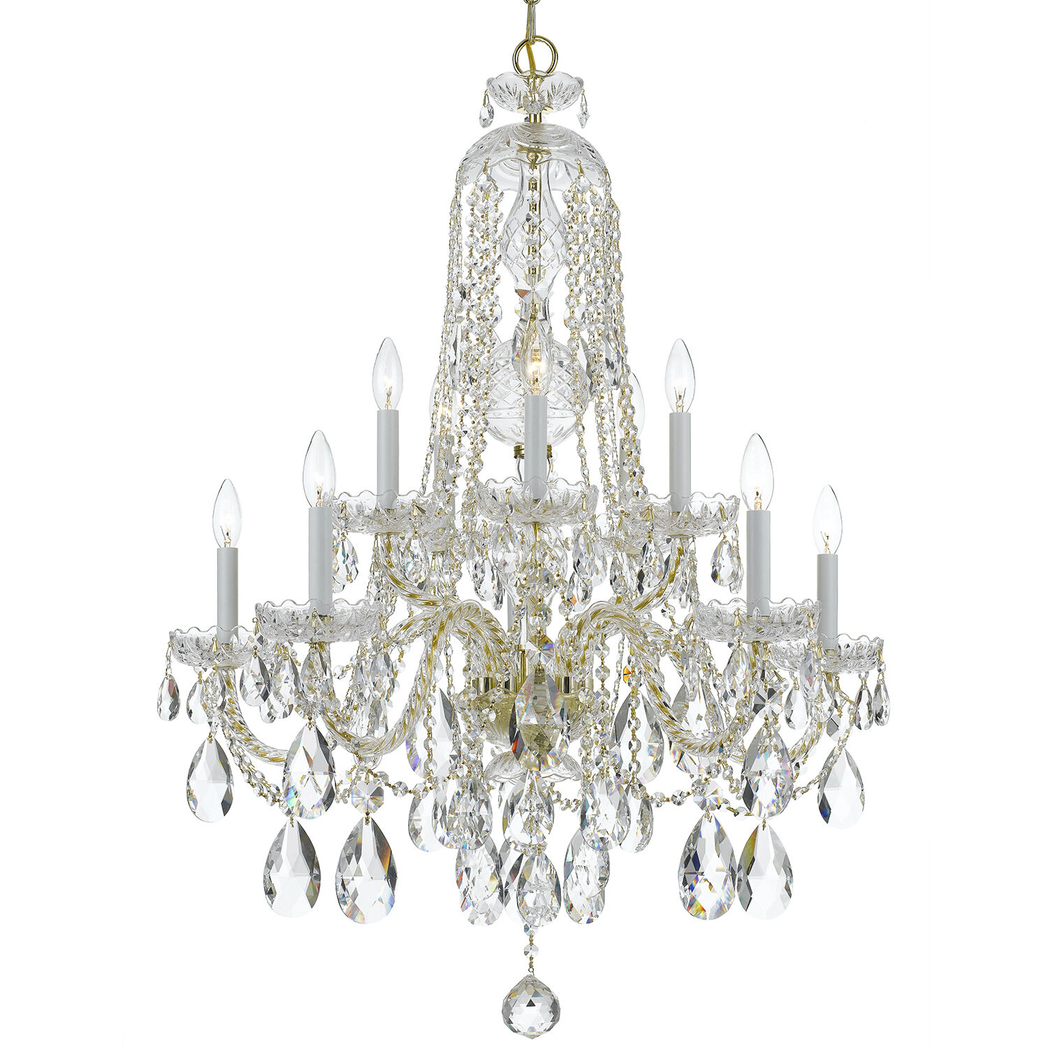 Traditional Crystal 10 Light 32 inch Polished Brass Chandelier Ceiling Light in Clear Hand Cut