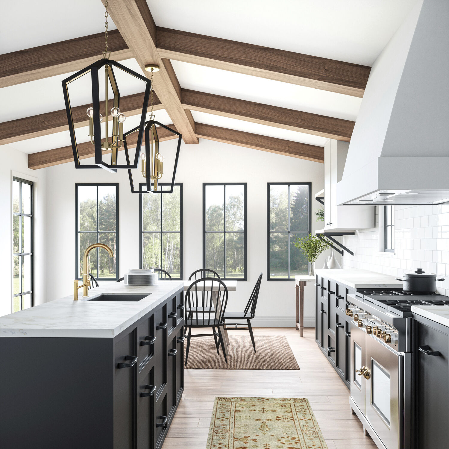 Maren 4 Light 20 inch Flat Black and Matte Brass Pendant Ceiling Light