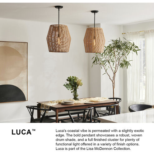 Lisa McDennon Luca LED 20 inch Black Indoor Pendant Ceiling Light in Black / Camel Rattan, Convertible