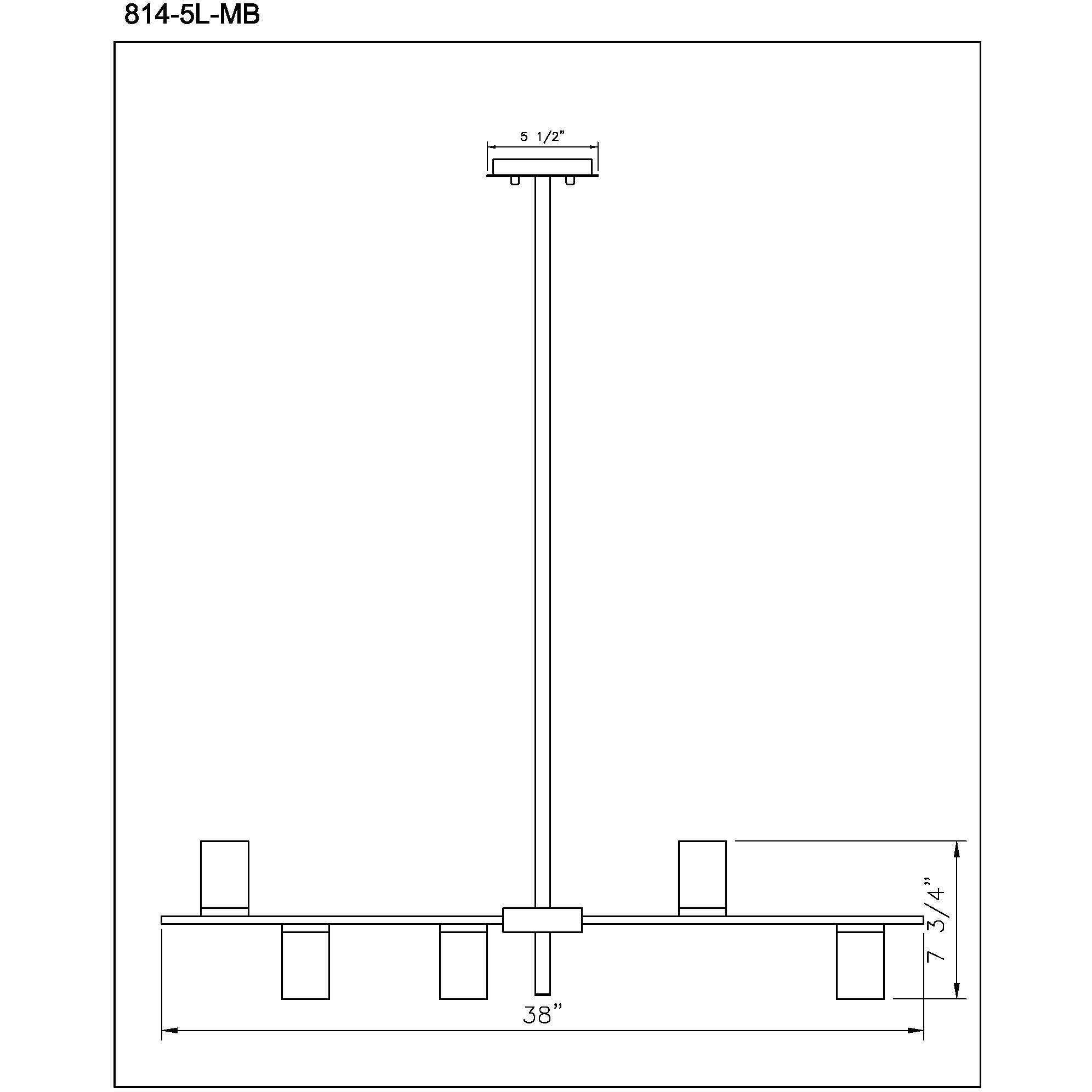 Calumet 5 Light 38 inch Matte Black and Olde Brass Linear Chandelier Ceiling Light