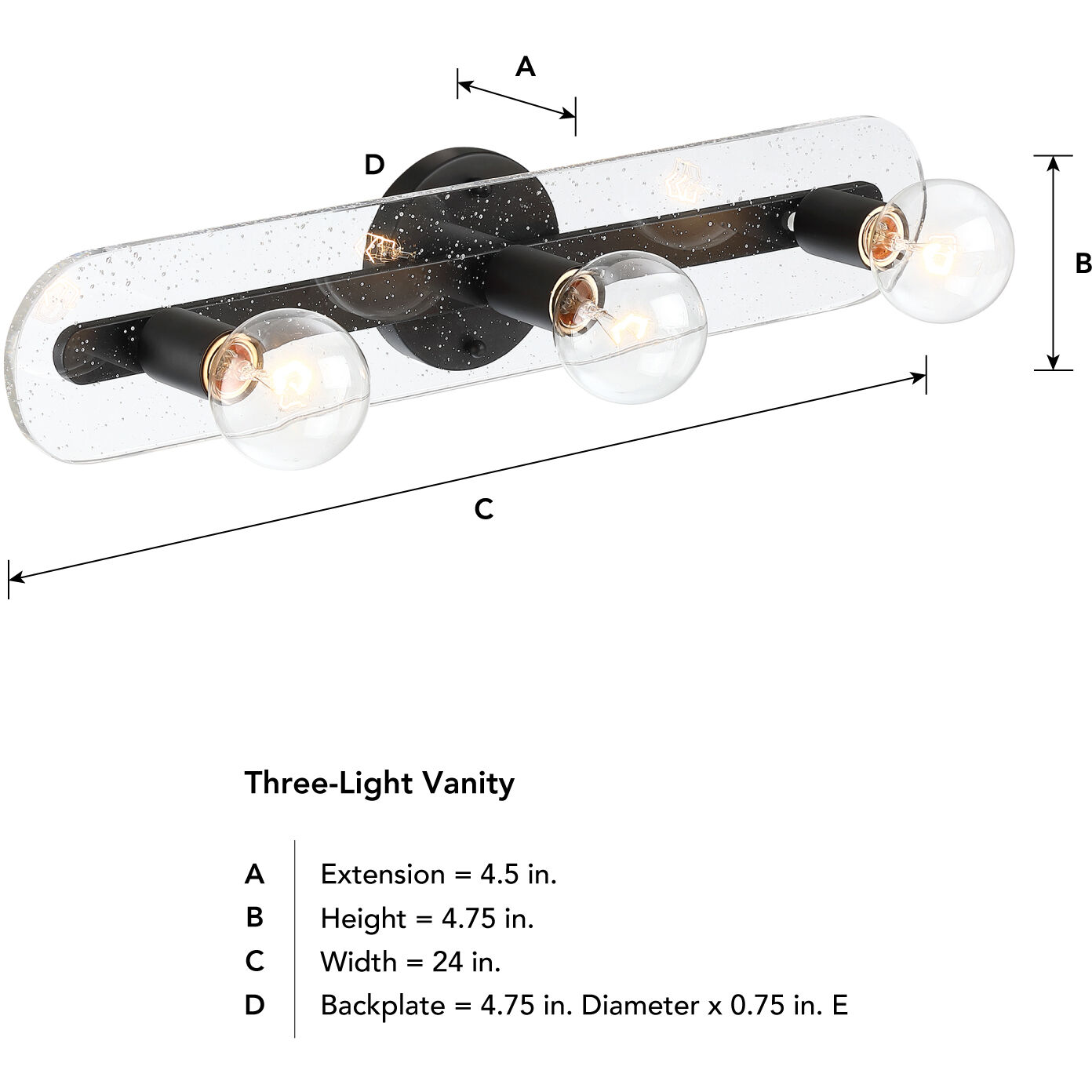 Demi 3 Light 24 inch Matte Black Vanity Light Wall Light