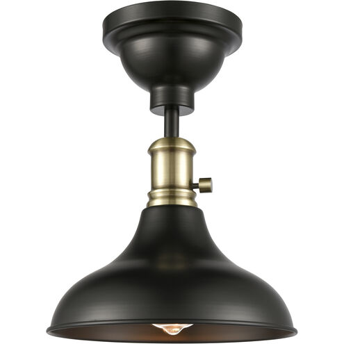 Metro 1 Light 10 inch Black Antique Brass Flush Mount Ceiling Light