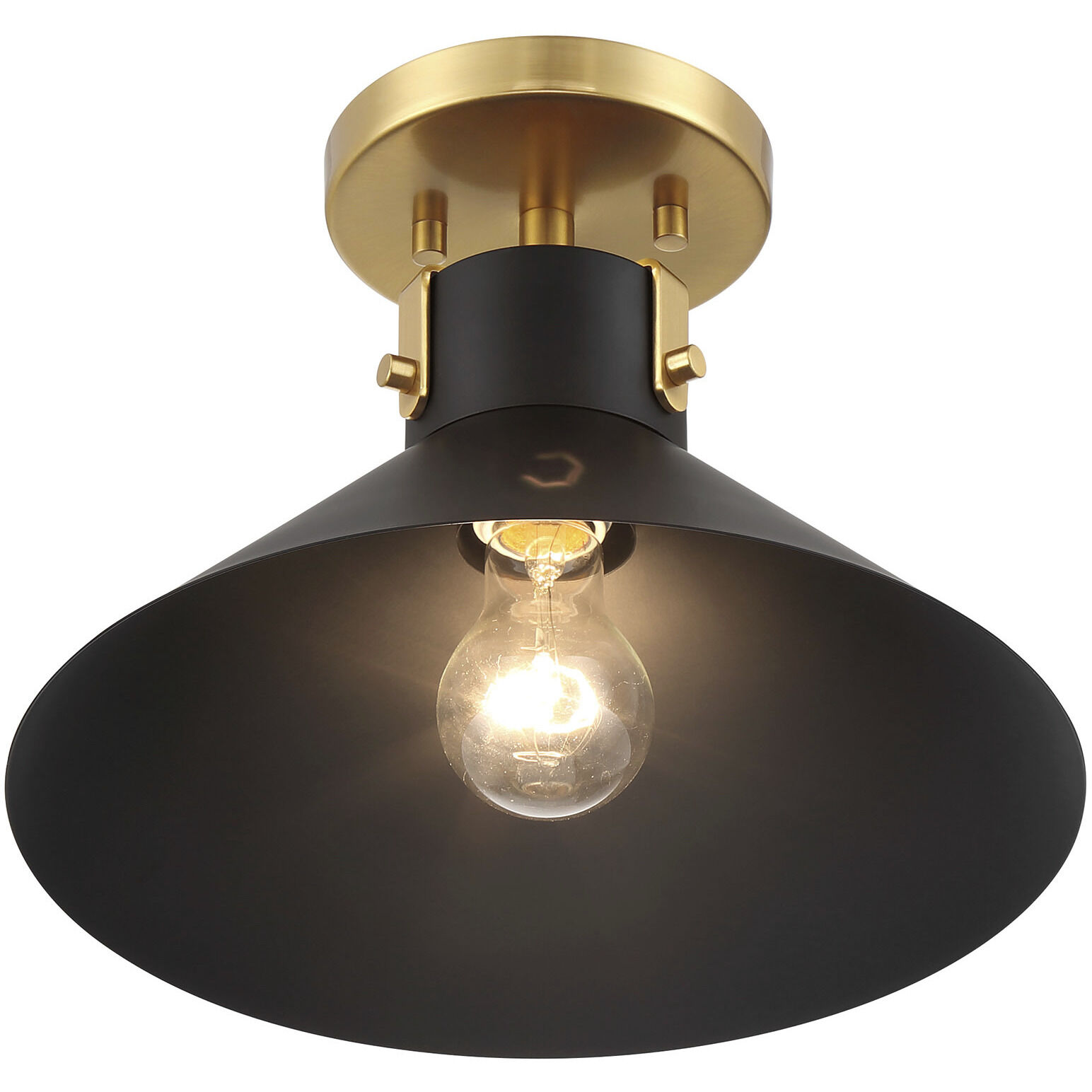 Contemporary 1 Light 11.5 inch Matte Black with Natural Brass Semi-Flush Ceiling Light