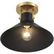 Contemporary 1 Light 11.5 inch Matte Black with Natural Brass Semi-Flush Ceiling Light