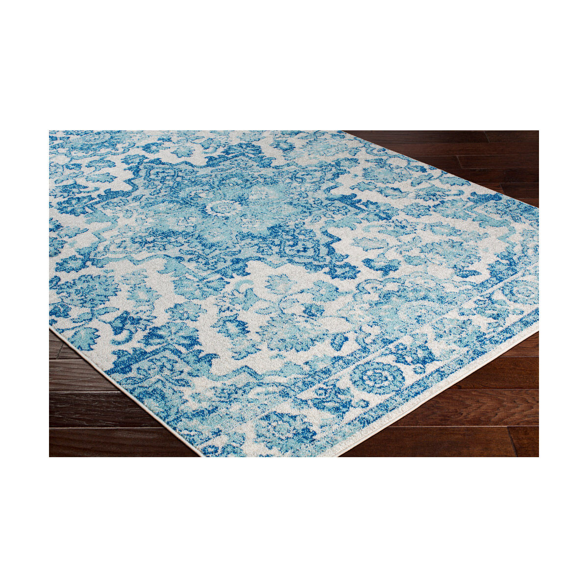 Elaziz 90 X 63 inch Dark Blue/Aqua/White Rugs, Rectangle