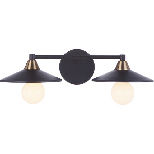 Isaac 2 Light 19.25 inch Flat Black/Satin Brass Vanity Light Wall Light in Flat Black and Satin Brass