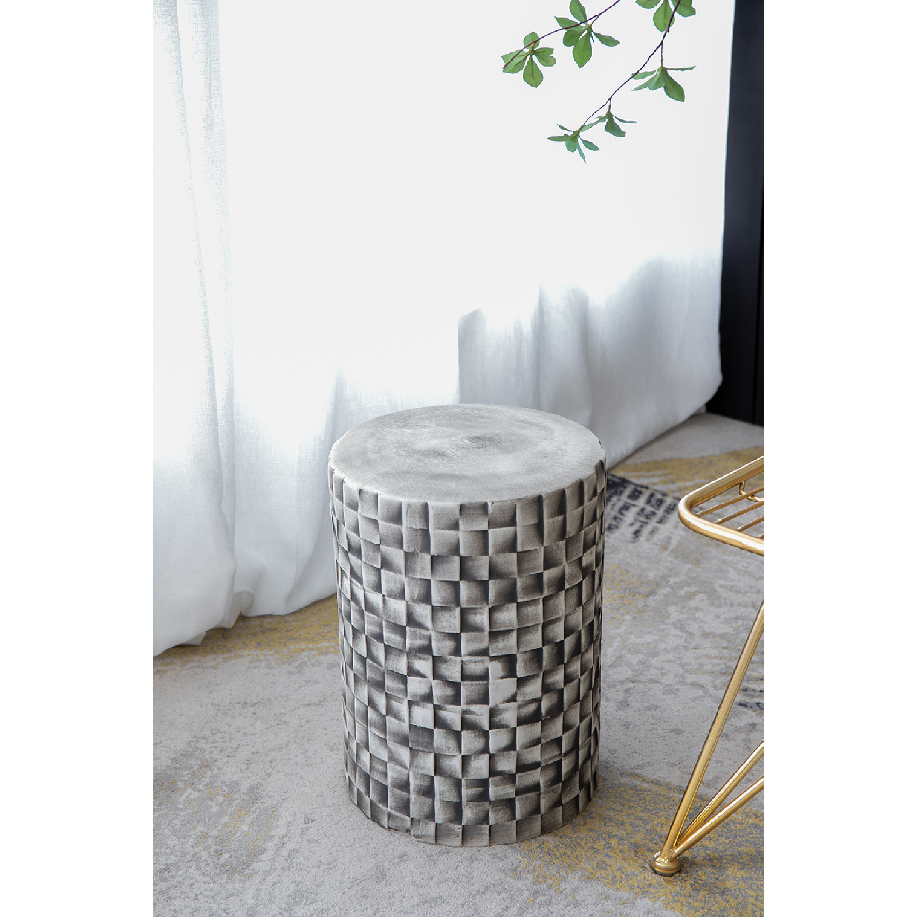 A B Home 60038 Metro 17.3 inch White and Black Garden Stool